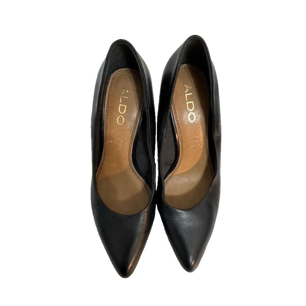 ALDO Women’s Black Leather Pointed Toe Stiletto Pumps Heels - Picture 9 of 16